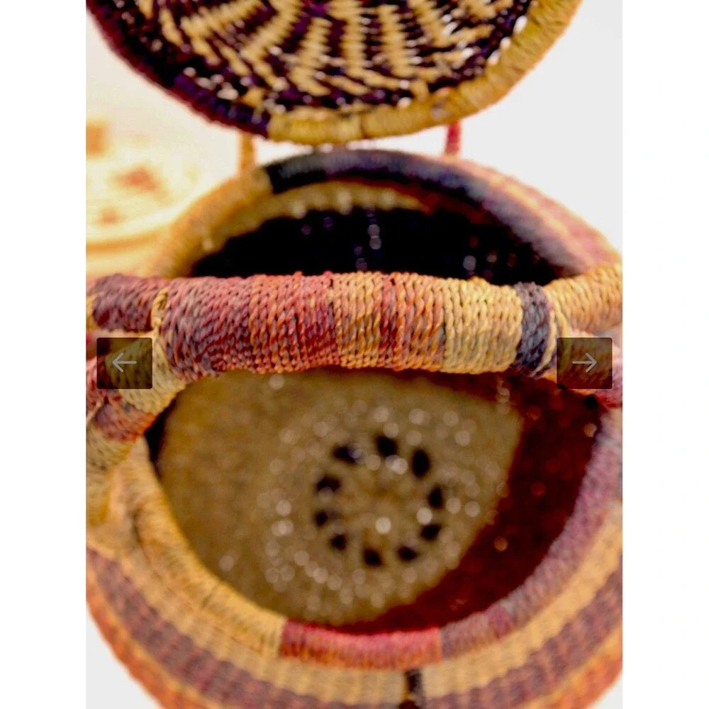 Set Of 2 Authentic Handwoven African Baskets: Zulu Beer Basket & Lidded Storage⁠